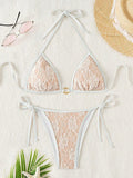 Embroidery Mesh Lace Halter High Cut Bikini Female Swimsuit Women Swimwear Two-pieces Bikini Set Bather Bathing Suit Swim Beach
