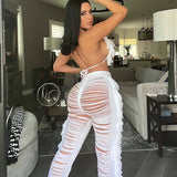 DEKAWomen Tassel Pants Knitted Bra Top Bikini Set Swimsuit Handemade Crochet Bikini Cover Up Tassel Beach Long Wrap Pant