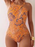 2026 Sexy Printed Swimsuit One Piece Hollow Swimwear Women Ring Linked Bathers Bathing Swimming Swim Suit Female Beachwear