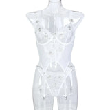 Toucheart Embroidery Floral Sexy Lingerie Panty Garters3PCS Skinny Plunge Patchwork See-through Romantic Private Interesting Set