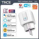 TNCE Tuya EU Plug WiFi or Zigbee3.0 Smart Socket 16/20A, Power Monitor Timer Function Voice Control With Alexa Google Home
