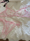 French Retro Lace Bra & Thong Set | Sexy Polka Dot Sheer Mesh Lingerie for Plus Size Big Bust, Ultra Thin MOYISU Panty TUSHY Set