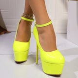 Zoki Fashion Pink Stiletto Heel Pumps Women Plus Size Super High Heel Shoes Woman Patent Leather Ankle Buckle Party Shoes 45