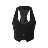 Women Waistcoat  Vintage Sleeveless V Neck Button Down Vest Blazer Fashion Top