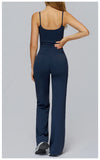 Yoga Suit Gym Fitness Set Hanging Neck Slim Sports Tank Top High Waist Wide Leg Pants Tracksuit Outdoor Running Athletic Wear