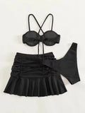 2026 Push Up 3 Pieces Bikini & Beach Slirt Swimsuit Women Strappy Swimwear Female Bathers Bathing Swimming Swim Suit Beachwear