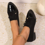 Elegant Pointed Toe Oxford Shoes for Women Patchwork Pu Leather Slip On Single Shoes Woman Plus Size 43 Thick Heel Ladies Shoes