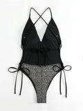 DEKA Sequins One Piece Swimwear Shiny Deep V Swimsuit Female Monokini Sexy Women's Push Up Glitter Swimsuit