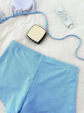 Sexy Blue Plaid Bikini Set 2026 Women Bow Strap Bandage Push Up High Waist Panties Swimsuit Beach Bathing Suit 2 Piece Swimwear