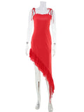 Ahagaga Fashion Women Straps Dresses Solid Square Collar Asymmetricl Bandage Slim Fit Elegant Summer Zipper Female Vestidos Robe