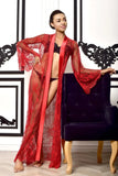 Toucheart Sexy Mesh Nightgown Suit for Women Sexy Lingerie Sexy Lace Women's Solid Color Mesh Perspective Long Nightgown Suit