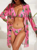 3 Pieces Printed Halter String Bikini 2026 Women & Kimono Swimwear Female Swimsuit Beachwear Bathers Bathing Swimming Swim Suit