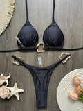 Sparkling Metal Ring Halter Extreme Mini Thong Bikini Female Swimsuit Women Swimwear Two-pieces Bikini Set Bathing Suit Swim