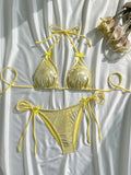 Shiny Pink Bikini 2025 Women Sexy Brozing Tie Bow Strap Push Up Micro Swimsuit Brazilian Bathing Suit Tie Side Triangle Swimwear