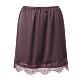 Womens Casual Stylish High Waist Short Skirts olid Color Satin Lace Trim Mini Skirt for Daily Life Club Party and More