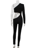 Ahagaga Sexy Club Women's Jumpsuits Single Sleeves Solid Skinny Hollow Out Long Pancil Pants Streetwear Causal Female Rompers