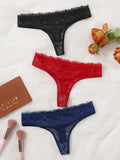 Sexy And Charming Women's Underwear Ultra-Thin Full Lace Thong 3 Pcs black blue And Red Can Be Paired With A  Lingerie 363-3