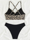 Criss Cross Back Leopard Bikini Women Swimwear Female Swimsuit Two Pieces Bikini Set Bather Bathing Suit Swim Beach Wear Lady