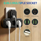 EU plug and socket 4 sockets, multi plug wall power plug and socket without extension cable or USB and Type-C port