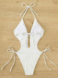 Sexy Halter V Neck Wrinkled Female Swimwear One Piece Swimsuit Women Backless Monokini High Leg Cut Bathing Suit Swim Beach Wear