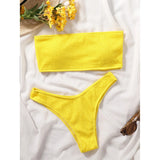 Bandeau Wrinkled Crinkled Bikini Female Swimsuit Women Swimwear Two-pieces Bikini set High Cut Bather Bathing Suit Swim V3314