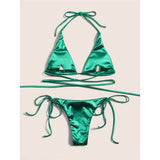 Sexy 13 Colors Halter Satin Brazilian Bikini Women Swimwear Female Swimsuit Two-pieces Bikini set Bather Bathing Suit Swim V4966