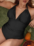 2026 Large Plus Size Swimsuit Women One Piece V Neck Halter Swimwear Female Black Bathers Bathing Swimming Swim Suit Beachwear