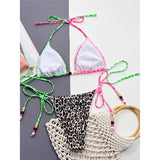 Sexy Leopard Printed Splicing Halter Bikini Women Swimwear Female Swimsuit Two-Pieces Bikini Set Bather Bathing Suit Swim V4517