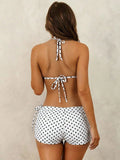 With Shorts Polka Dot Halter Mini Micro Thong Bikini Female Swimsuit Women Swimwear Three-pieces Bikini Set Bathing Suit Swim