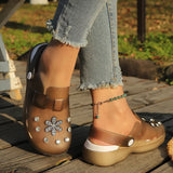 Luxury Rhinestone Pink Platform Clogs Shoes Women Crystal Flowers Hollow Out Sandals Woman Anti Slip Thick Bottom Beach Sandles