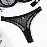 Ultra Thin Transparent Bra and Thong Set Women Sexy Underwear Polka Dot See Through Mesh Sheer Push Up Bras Lingerie Set