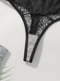 2-piece black lace ultra-thin transparent lingerie set sexy solid color set women's bra party thong underwear MR3406