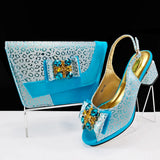 Doershow Italian green Shoes And Bag Sets For Evening Party With Stones Italian Leather Handbags Match Bags!  1-1