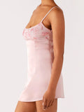 Women Stylish Sequin Flower Embroidered Square Neck Spaghetti Strap Dress Solid Color Party Club Mini Cami Dresses