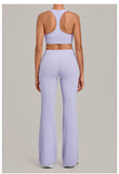 Breathable Stretch Yoga Sets Women Quick Drying Shockproof Sports Bra High Waist Bell Bottom Pants Gym Two-piece Fitness Suit