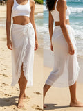 Women Chiffon Bikini Cover-ups See Through Ruffle Beach Long Skirts Summer Holiday Beach Sun Protection Shawl