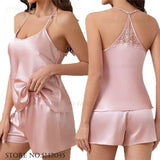 Sexy Suspender Pajamas Set Strap Top&shorts Loungewear Summer Silk Satin Sleepwear Intimate Lingerie Loose Home Clothes Pijamas