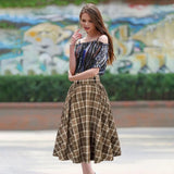 High Waist A-Line Skirt Women Midi Skirt Plaid Print Large Hem Design Autumn Winter Skirt Streetwear