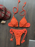 New Red Special Fabric Bikini Set Sexy Women's Hollow Fabric Split Swimsuit Summer Beach Bikini