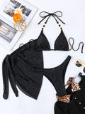 DEKA Women New Sexy Diamond Black Chain Bikinis Set Rhinestones 3 PCS Swiwmear Crystal Swimsuit Fashion Strap Bathing Suit