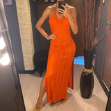 Sexy Halter Backless High Cut Crochet Knitted Tunic Beach Dress Beach Wear Beachwear Beach Cover Up Cover-upsFemale Women V5841