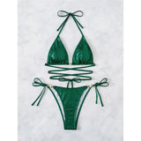 S- XL Shiny Sequins Wrap Around Halter Bikini Women Swimwear Female Swimsuit Two-piece Bikini set Bather Bathing Suit Swim V3961