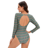 Long Sleeve Swimwear 2024 Surfing Bathing Suit Women Backless Print One Piece Swimsuit Retro Rashguard Monikini Bodysuit