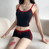 Sports and leisure two-piece camisole sports vest lace-up shorts set