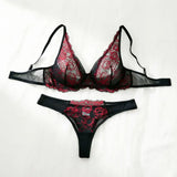 Sexy Lingerie Bra, Women's Suits, See-Through Bra, The Allure of Valentine's Night, Black Red Bra and Underwear Set ZA825161