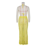 DEKA Beach Cover Up High Split Crochet Knitted Tunic Beach Dress Beach Wear Beachwear Women Long Knit Hollow Tassels Skirt Suit