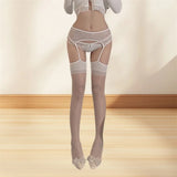 Women's Suspender Tights Sheer Lace Stockings Crotchless Pantyhose with Garter Belt
