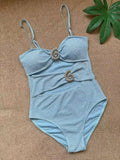 Women's Sexy One Piece Swimsuit with Metal Ring Hollow out Design Shiny Chain Strap Push up Summer Bathing Suit Monokini