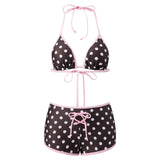 Women Bikini Sets Tie-up Halter Bra Tops and Swim Shorts Casual Bathing Suits for Beach Pool Female 2 Piece Swimsuits