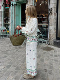 Foridol Floral Embroidery Women Shirt Pants Set Linen 2 Pcs Outfit Female Matching Set Wide Leg Pants Suit 2025 Casual Set